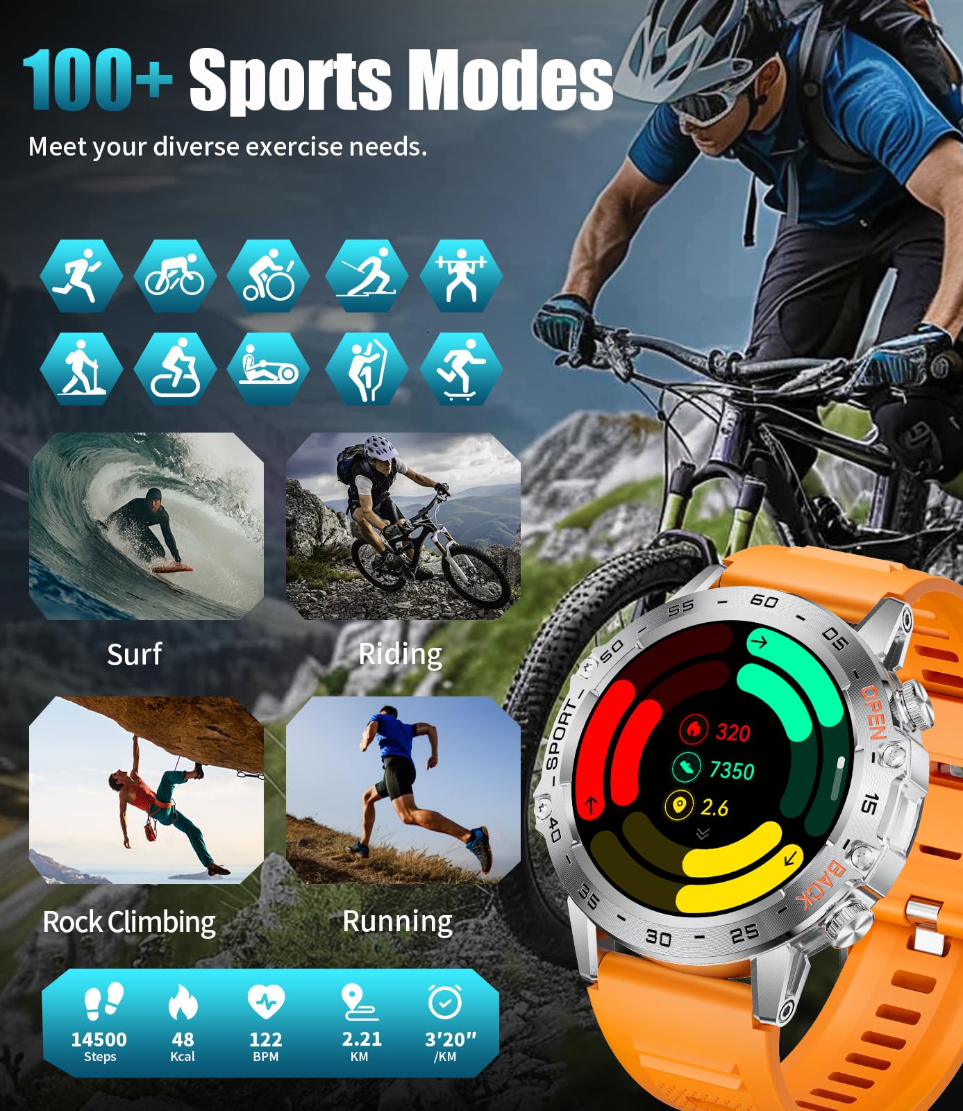 Military Smart Watch For Men(Answer/Dial Calls),1.43 ' ' Amoled/100 Sports Modes, 5Atm Waterproof Fitness Watch With Heart Rate/